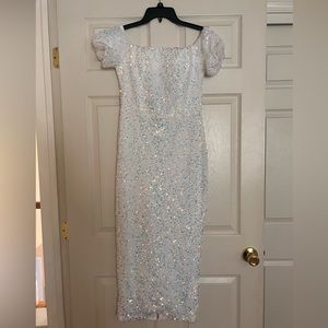 White Sequin formal dress, below the knee